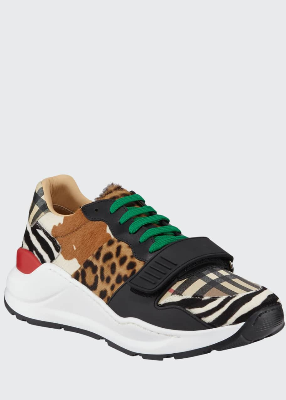 Burberry Men's Ramsey Signature Check & Mixed Animal-Print Sneakers ...