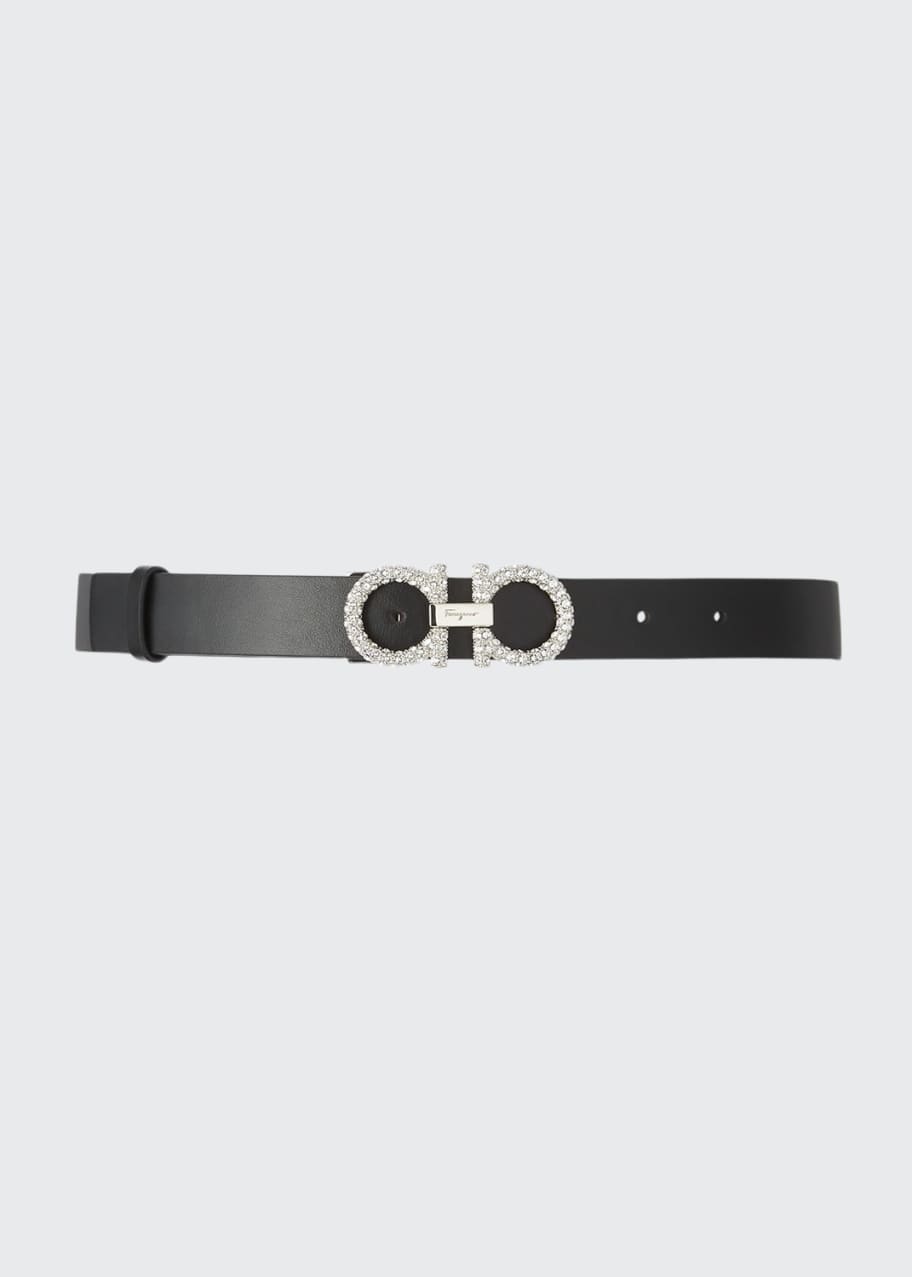 Image 1 of 1: Strass Gancini-Buckle Leather Belt