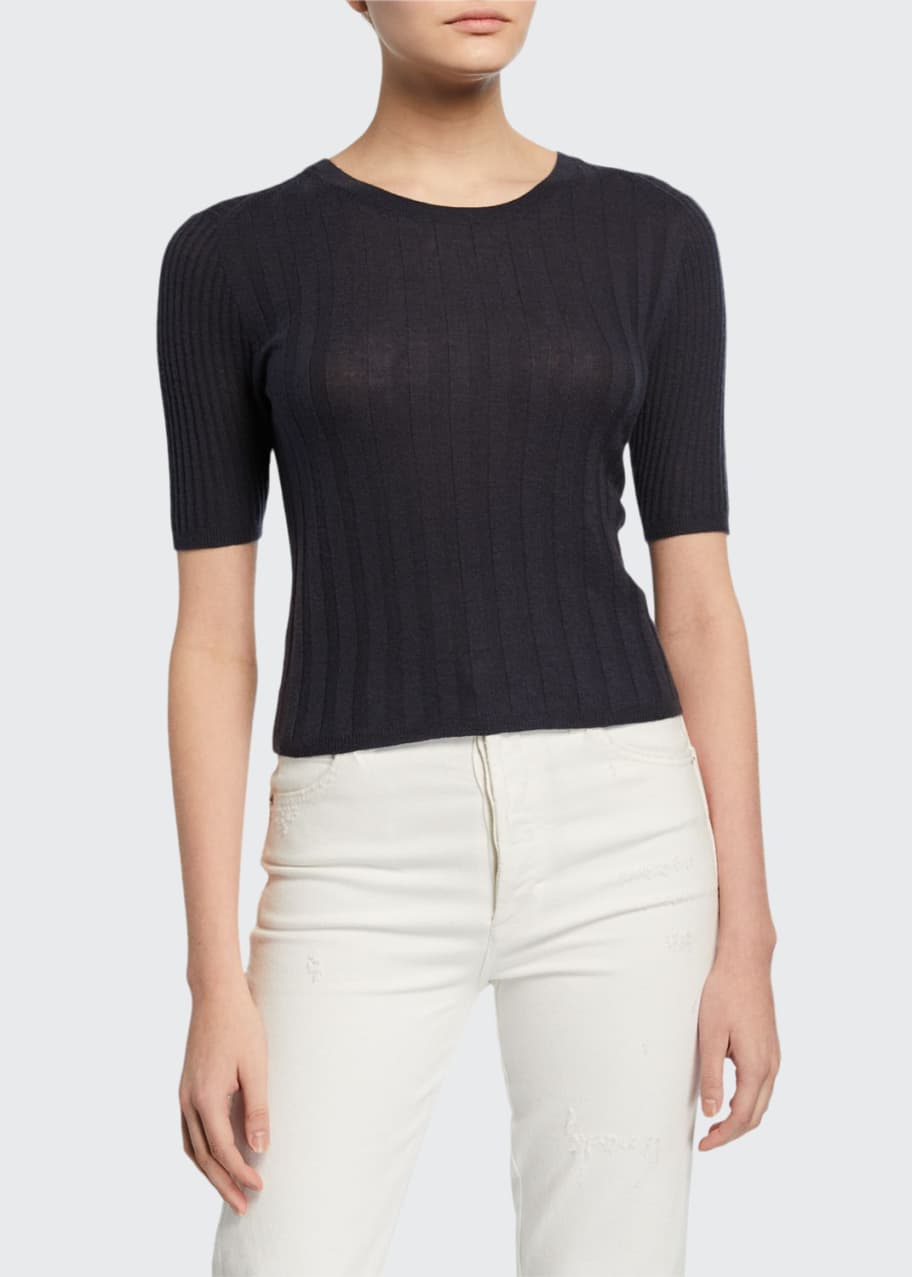 Vince Crewneck ElbowSleeve Ribbed Cashmere Pullover Bergdorf Goodman