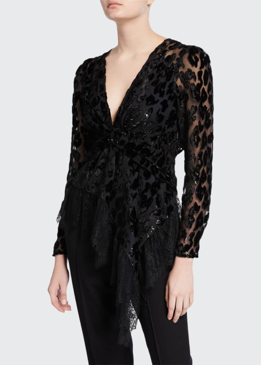 Self-Portrait Twisted Metallic Peplum Top with Lace - Bergdorf Goodman