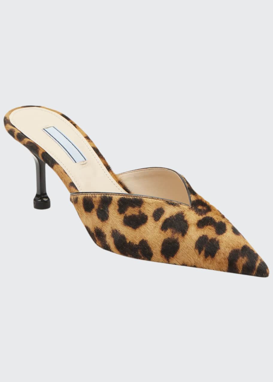 Prada Leopard Calf Hair Kitten Heel Mules Bergdorf Goodman