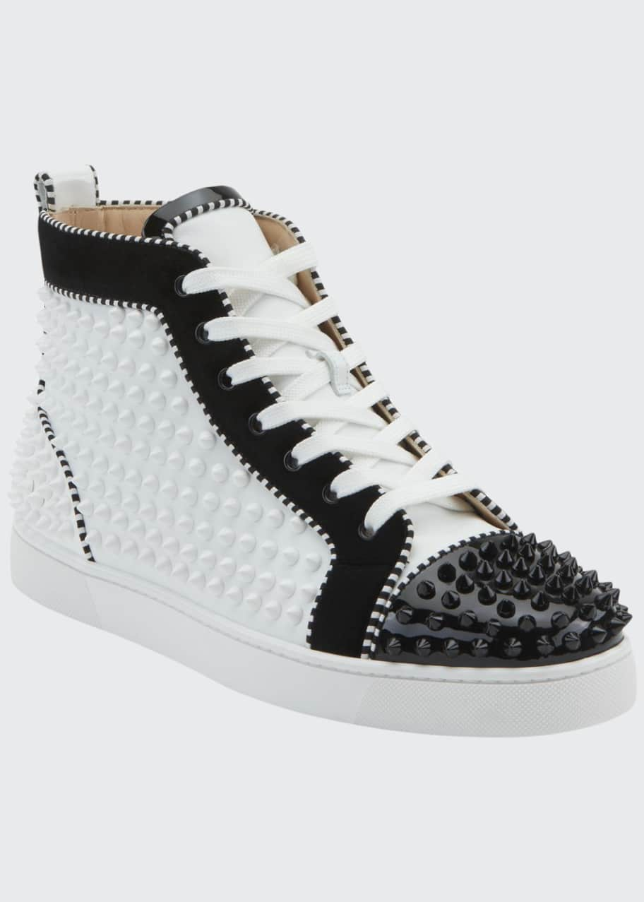 Christian Louboutin Black Leather Louis Spikes High Top Sneakers