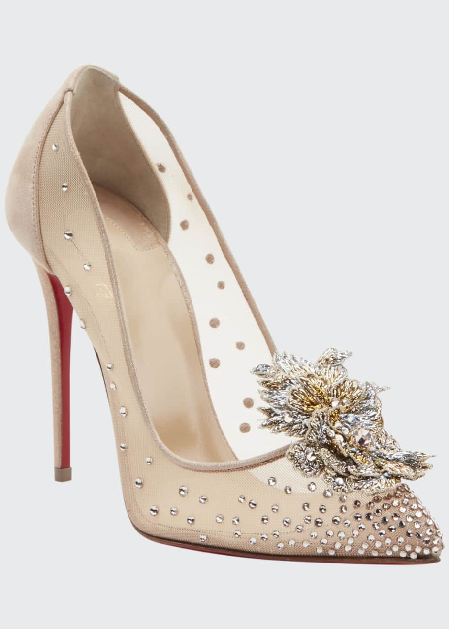 Christian Louboutin Mare Embellished Mesh Red Sole Pumps