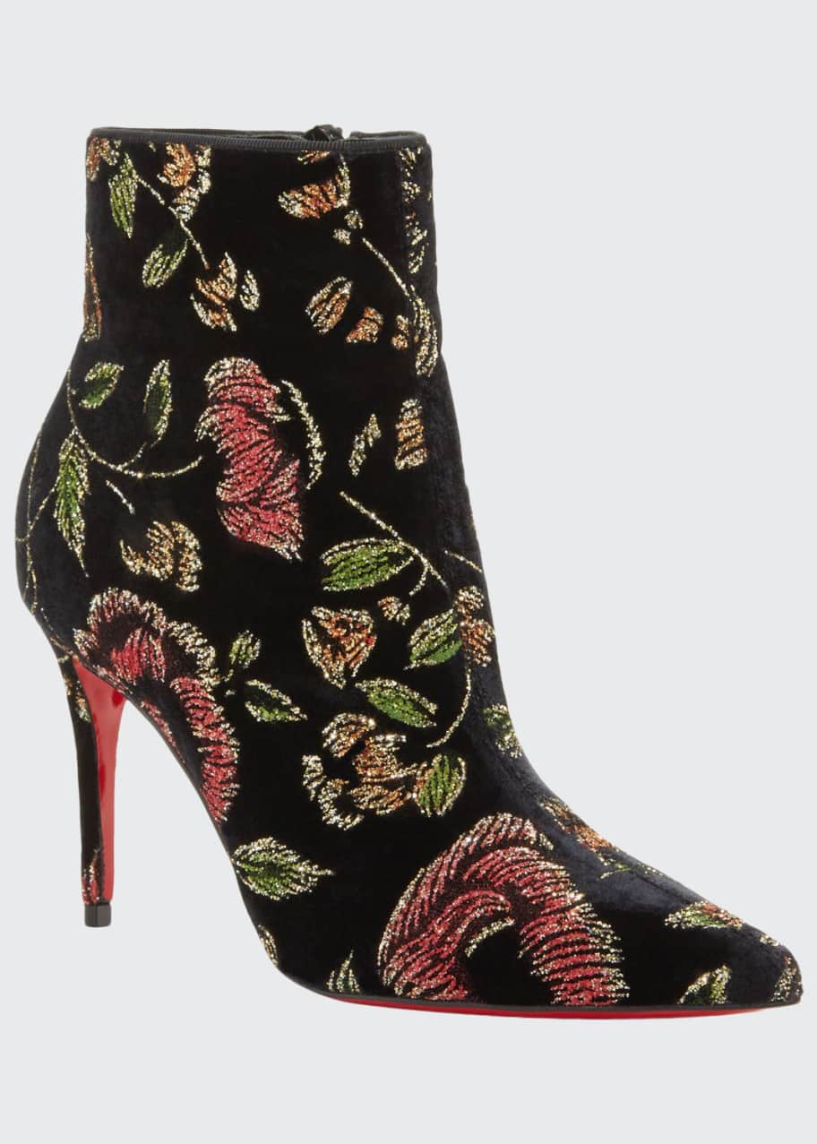 Christian Louboutin So Kate Embroidered Velvet Red Sole Booties ...