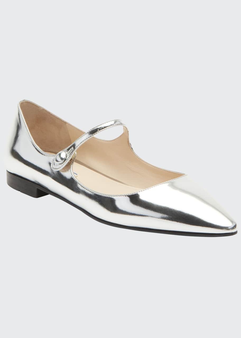 Prada Metallic Leather Mary Jane Ballet Flats - Bergdorf Goodman