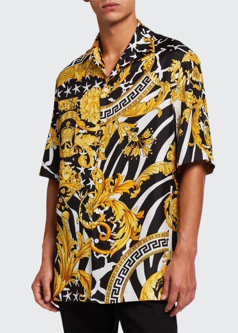 Versace Men's Jungle Baroque Silk Short-Sleeve Sport Shirt - Bergdorf ...