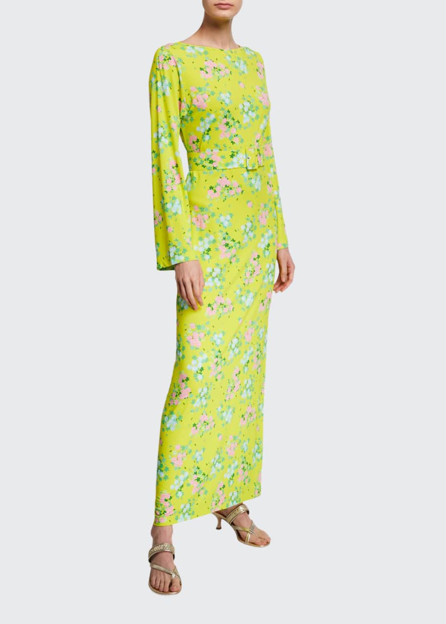 Image 1 of 1: Monica Floral Viscose Jersey Belted Column Dress