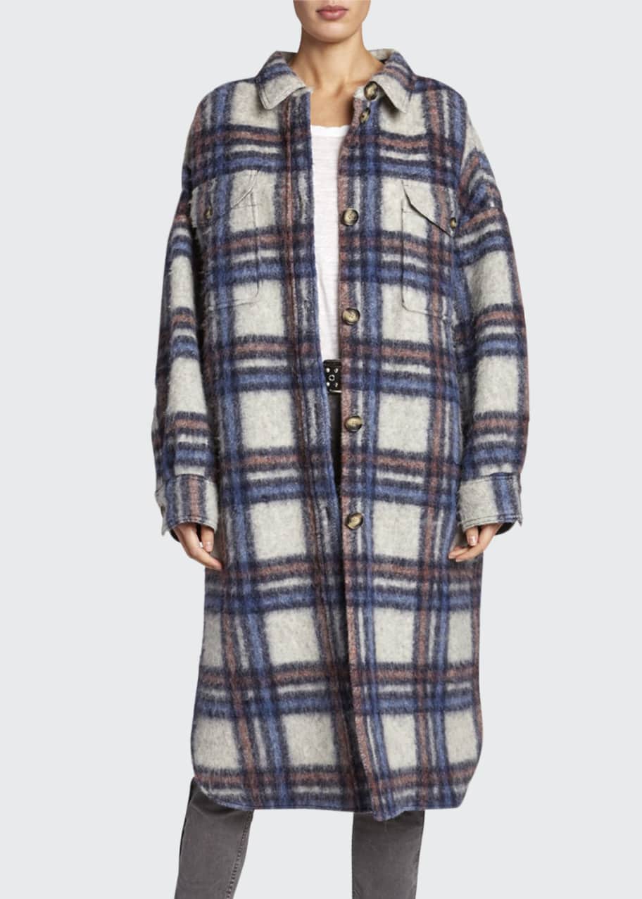 Etoile isabel marant gabriel plaid wool long coat outlet