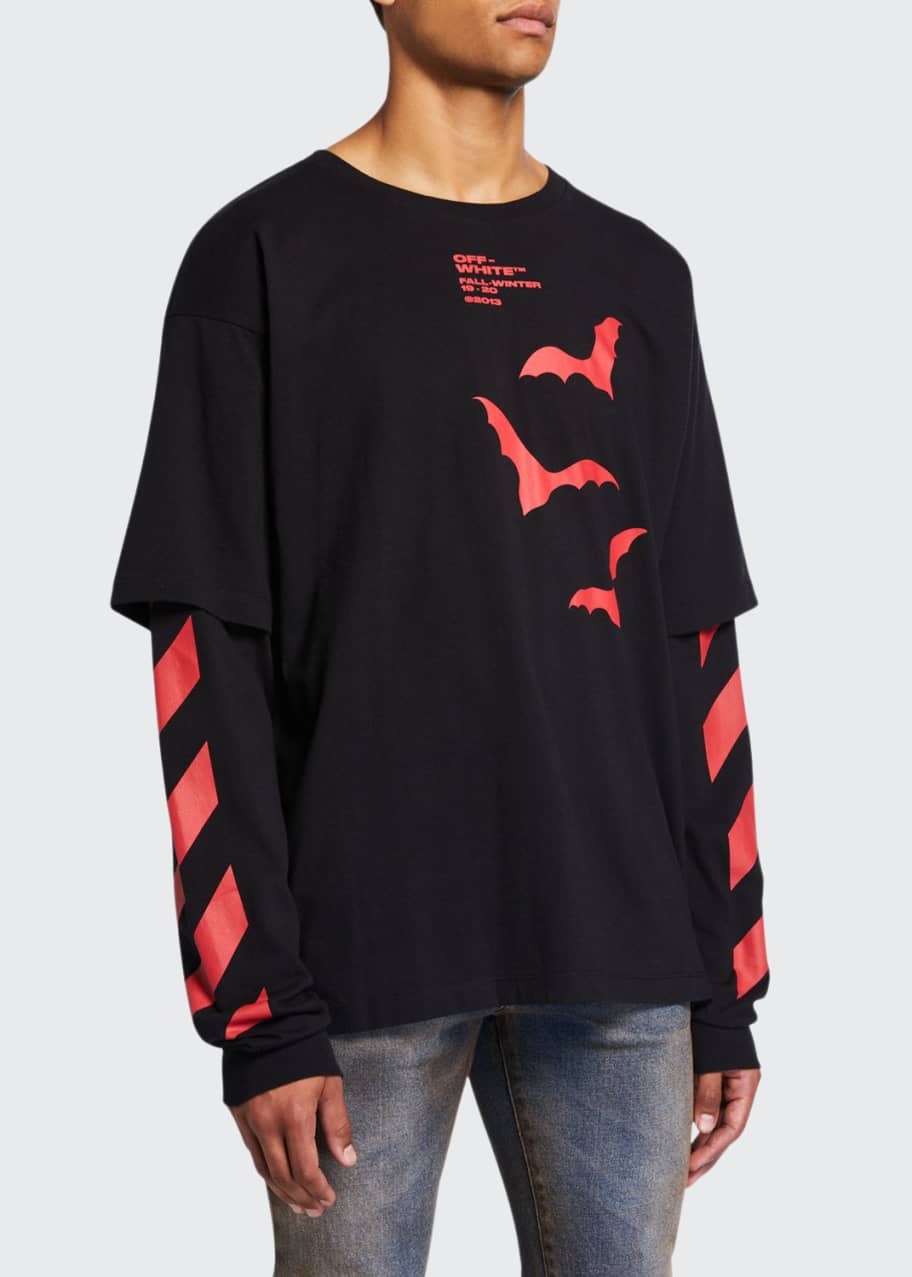 Off-White Men's Double-Sleeve Stripe & Bat Logo Shirt - Bergdorf Goodman