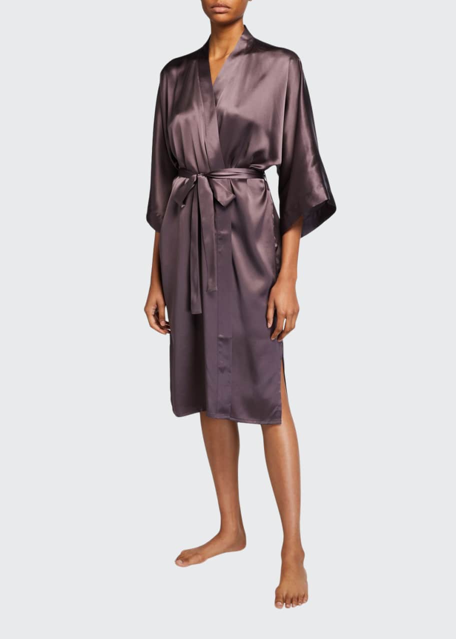 Image 1 of 1: Solid Charmeuse Long Kimono Robe