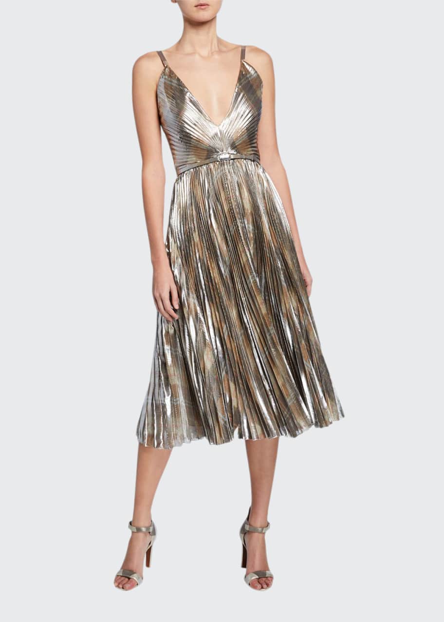 Image 1 of 1: Valora Belted Lame Cocktail Dress