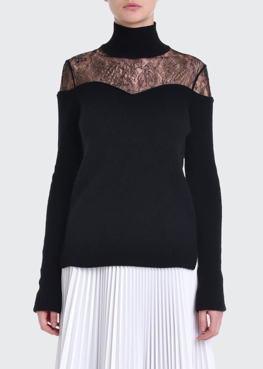 Fendi LaceYoke Turtleneck Sweater Bergdorf Goodman