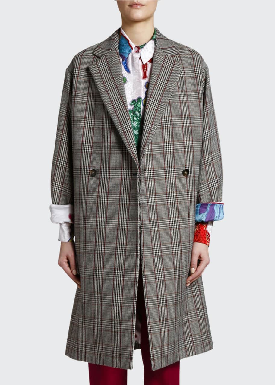 Image 1 of 1: Checked Beatles Lined Oversized Coat