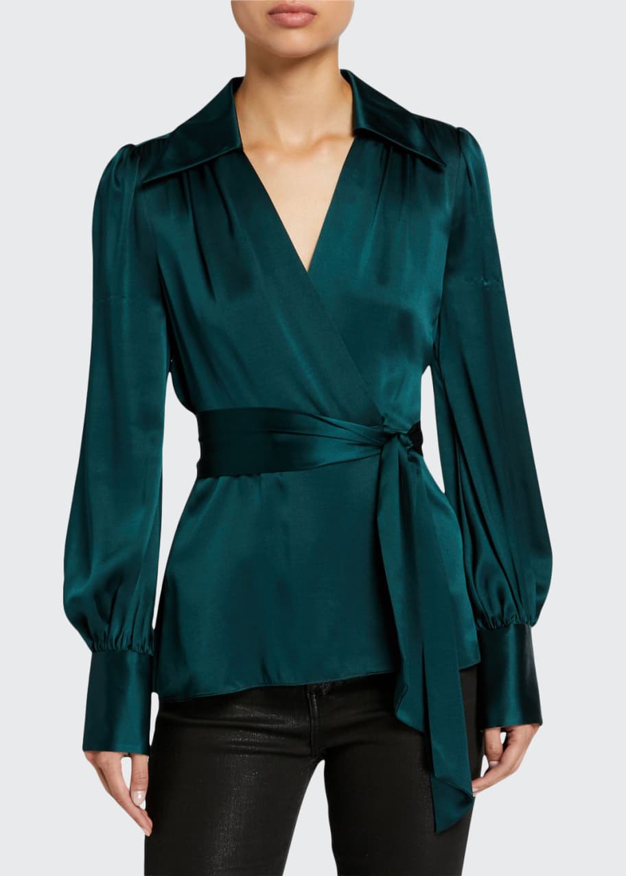 Elie Tahari Shay Long Sleeve Silk Satin Wrap Blouse Bergdorf Goodman