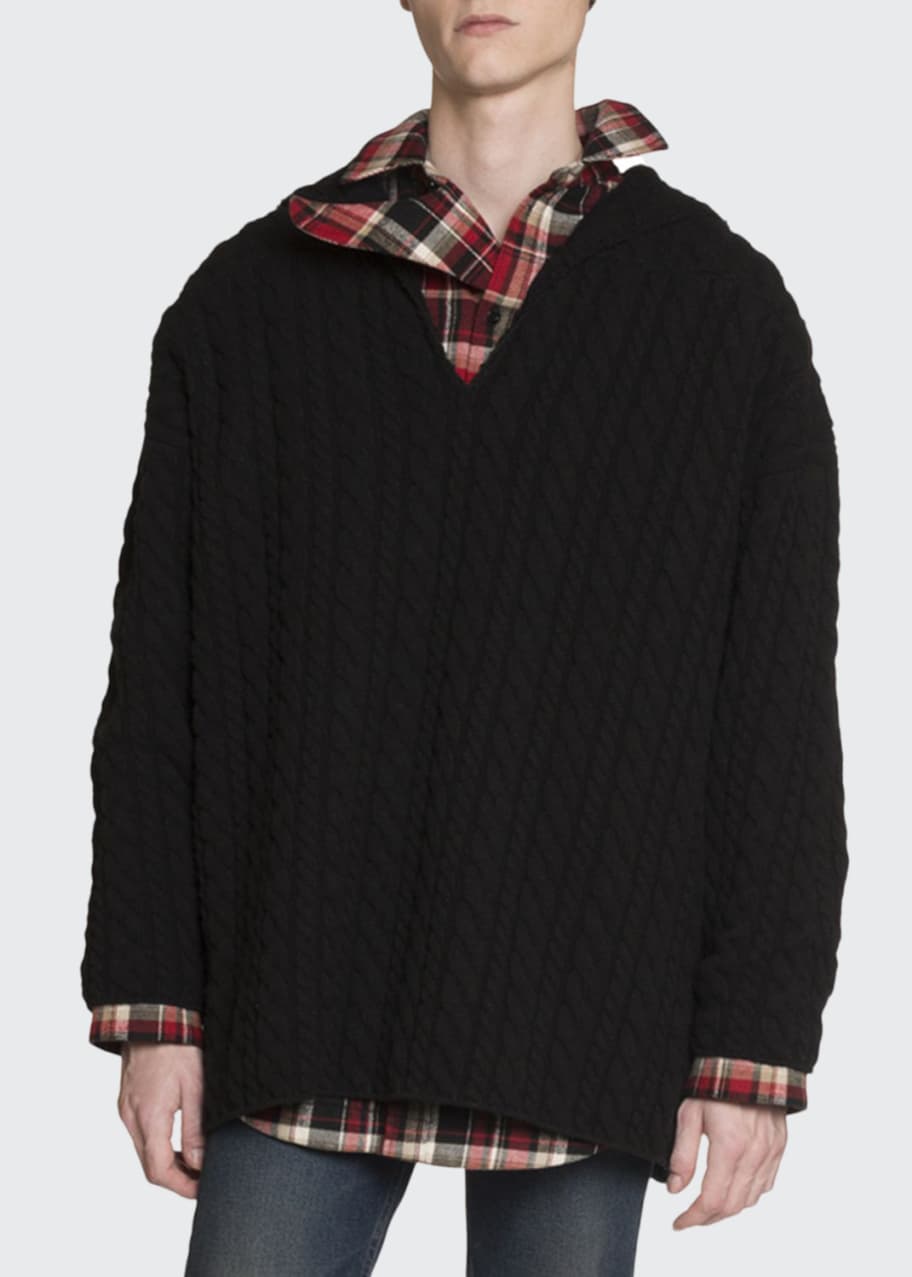 Mens oversized cable knit 2025 sweater