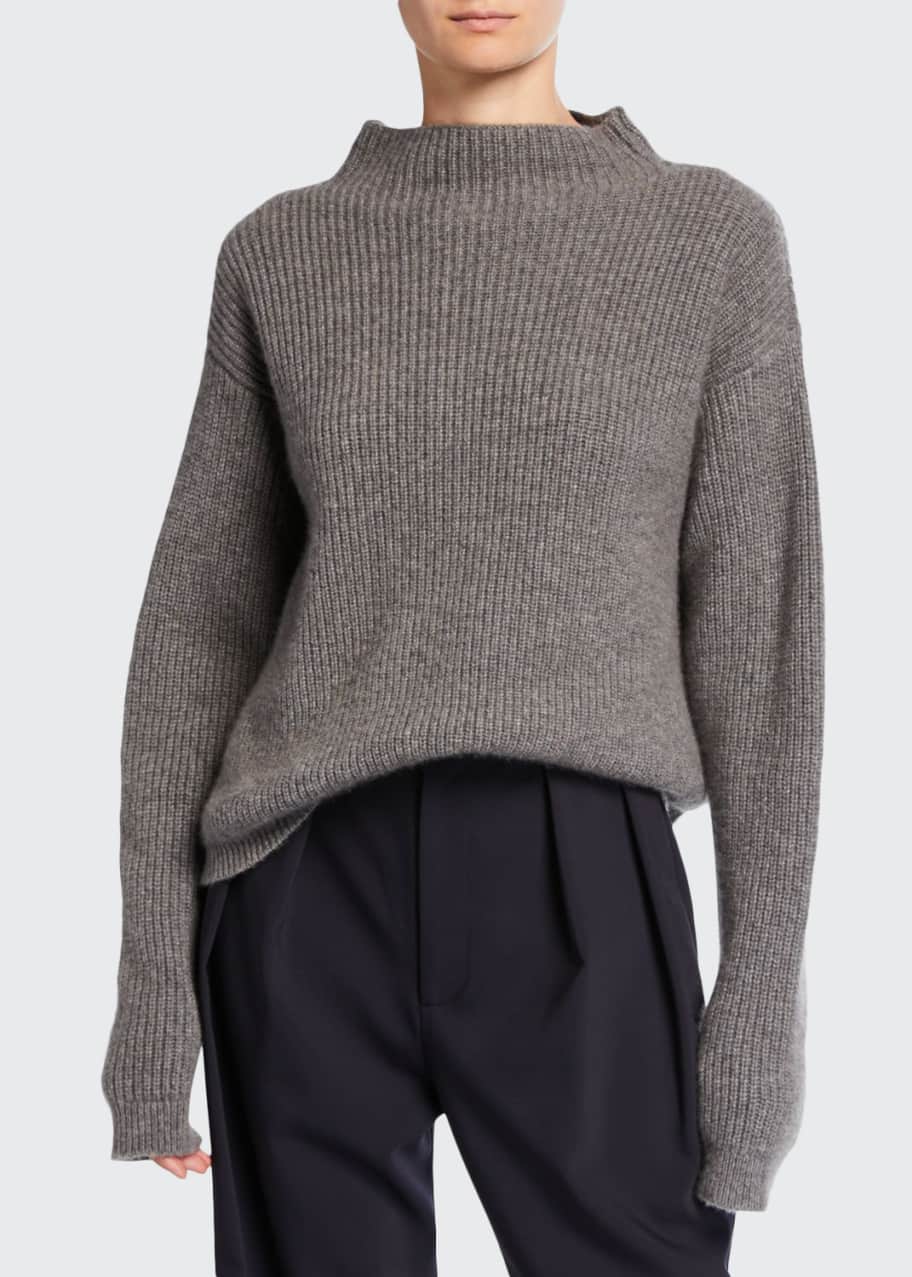 Image 1 of 1: Cashmere Ribbed Mock-Neck Sweater