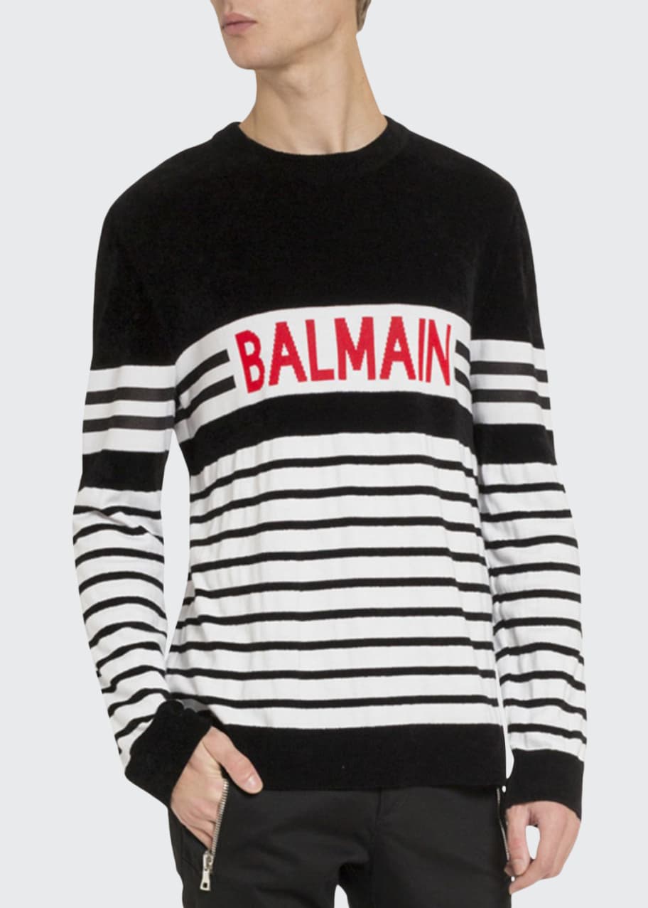 Balmain Men's Logo Stripe Sweater - Bergdorf Goodman