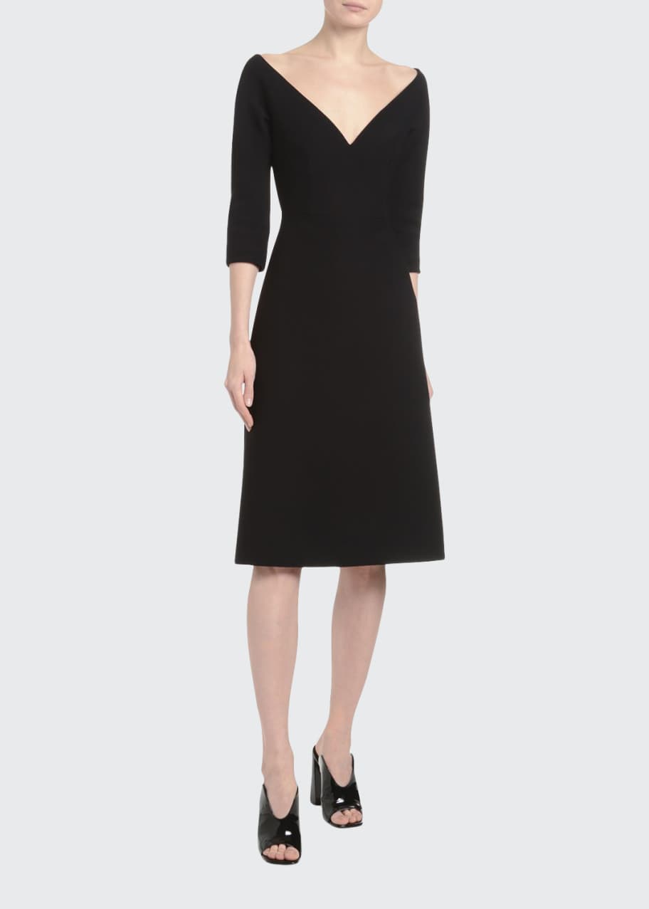Prada 1/2-Sleeve Off-the-Shoulder V-Neck Dress - Bergdorf Goodman