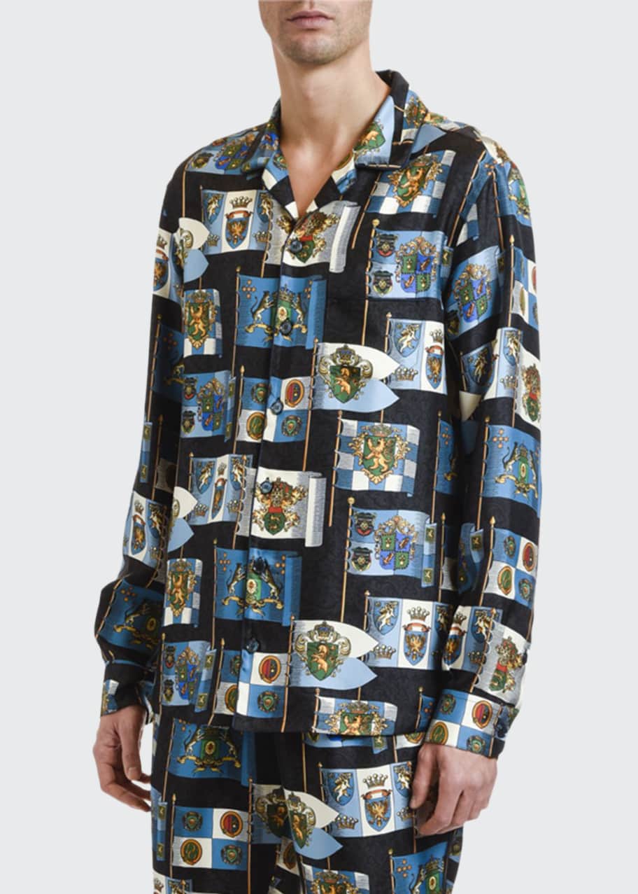 Dolce&Gabbana Men's Crest-Print Silk Pajama Top - Bergdorf Goodman