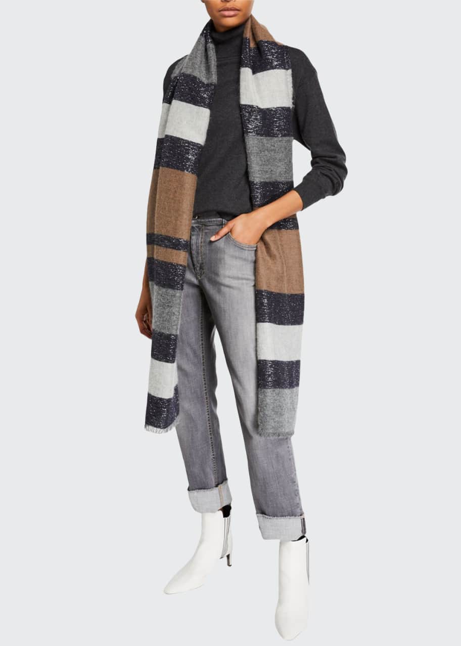 Image 1 of 1: Shimmer Alpaca-Cashmere Striped Scarf