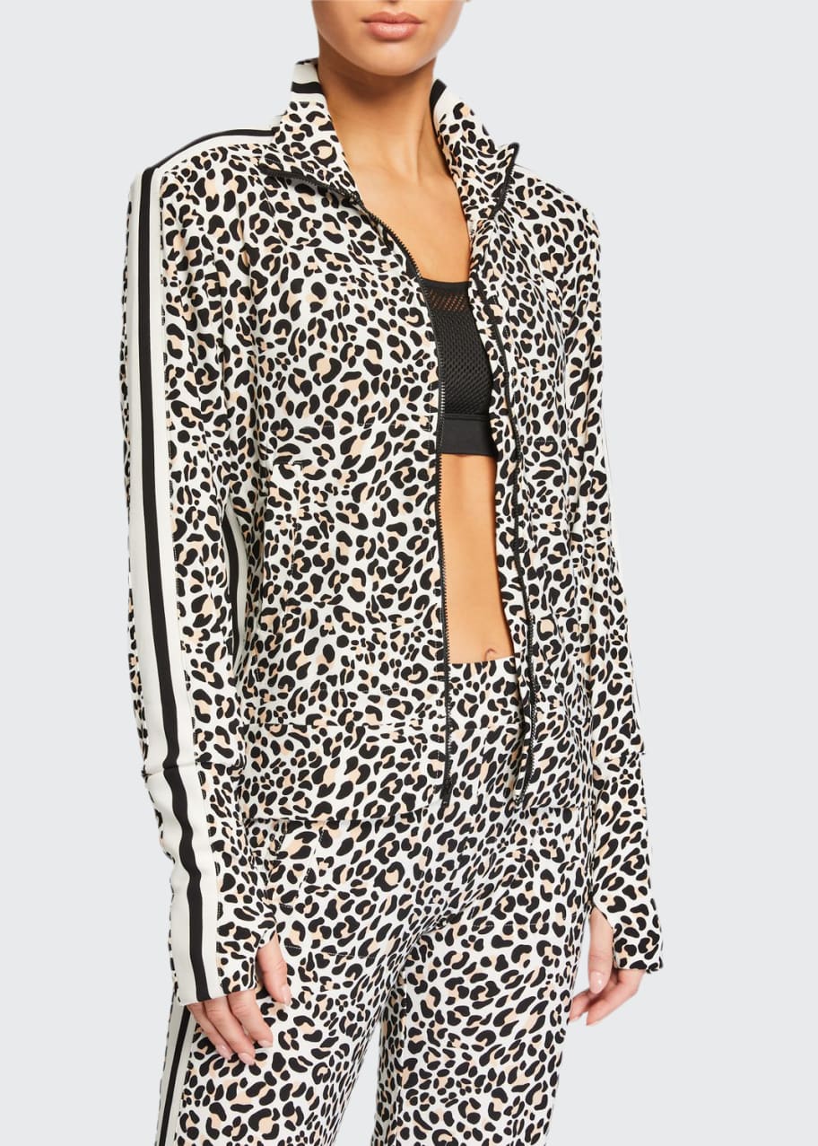 Norma Kamali Side Stripe Leopard Print Turtle Track Jacket