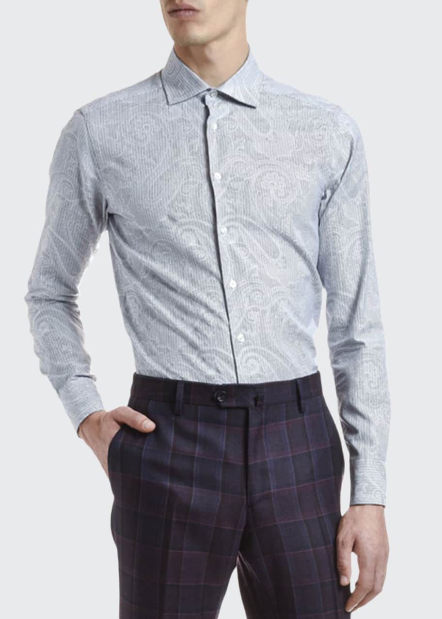 Image 1 of 1: Men's Striped Paisley Long-Sleeve Sport Shirt