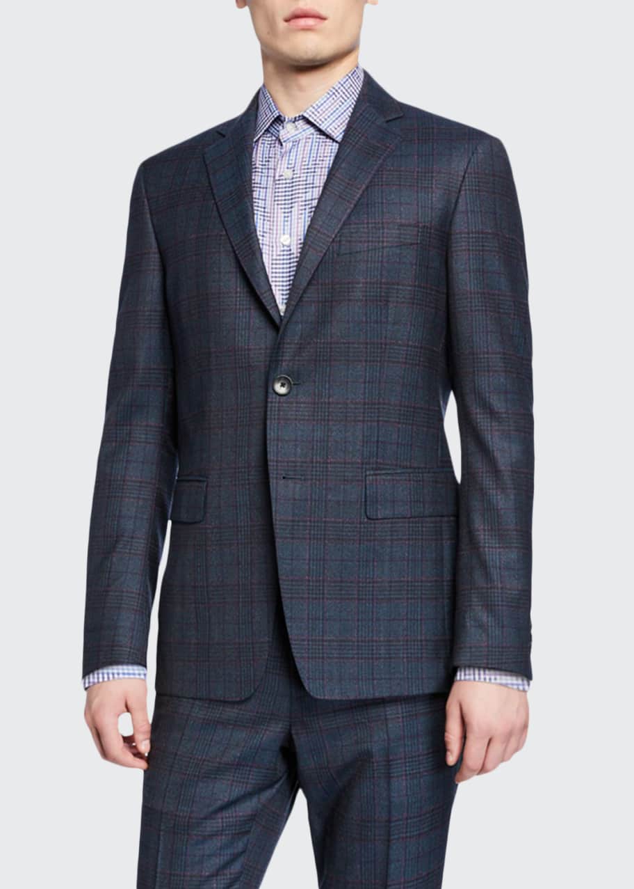 Image 1 of 1: Men's Two-Piece Glen Plaid Wool Suit with Silk lining