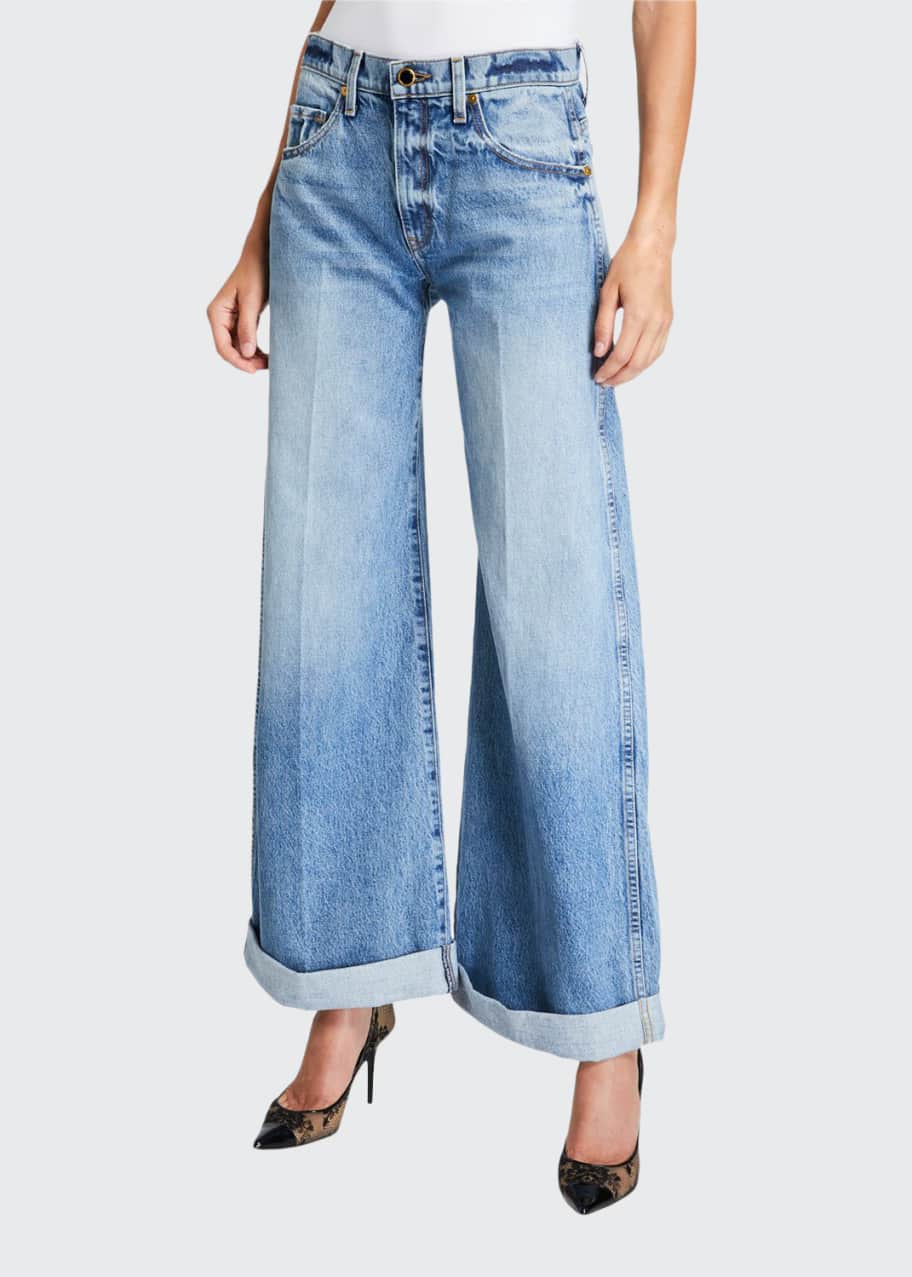 Image 1 of 1: Noelle Wide-Leg Roll-Cuff Jeans
