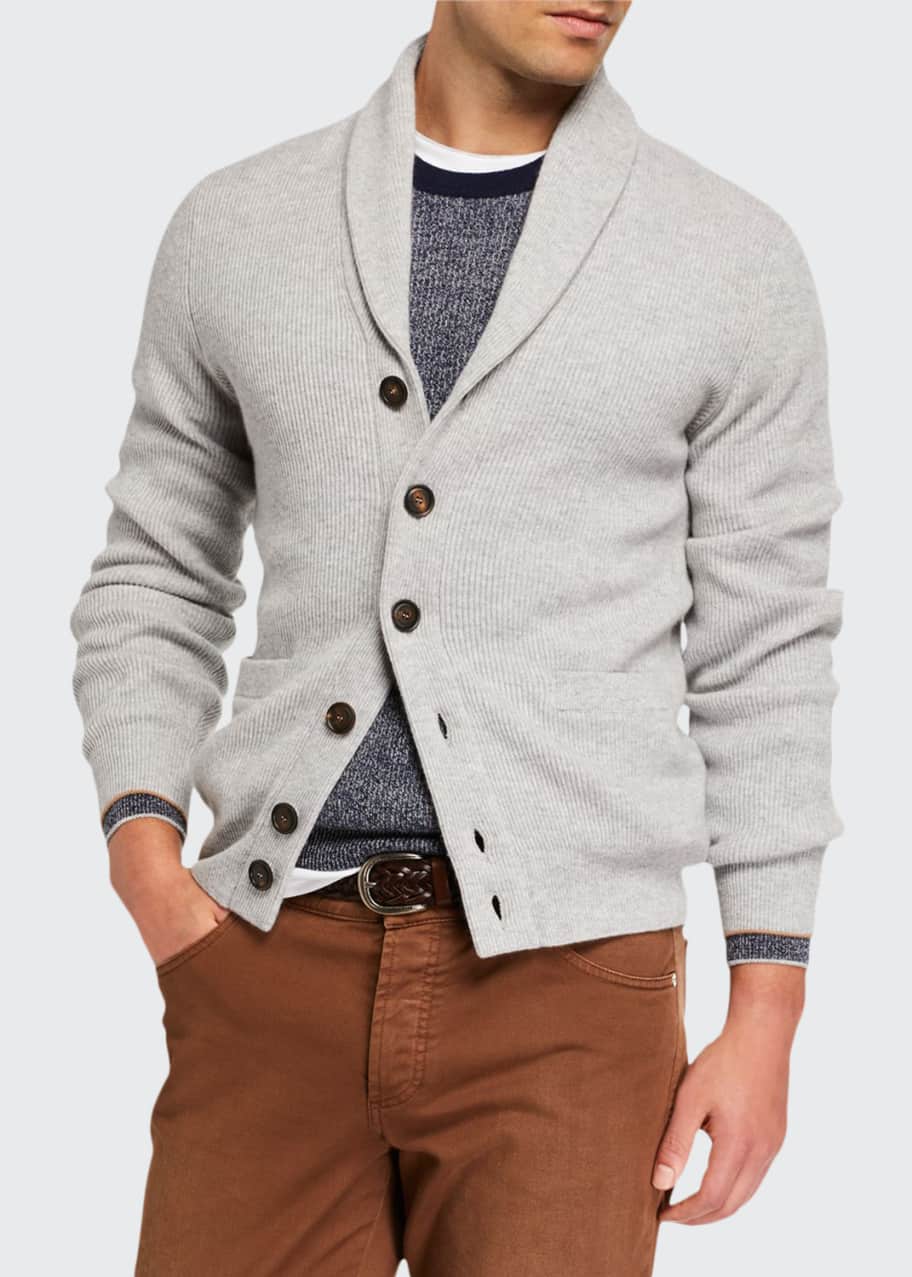 Image 1 of 1: Men's Cashmere Shawl-Collar Cardigan Sweater