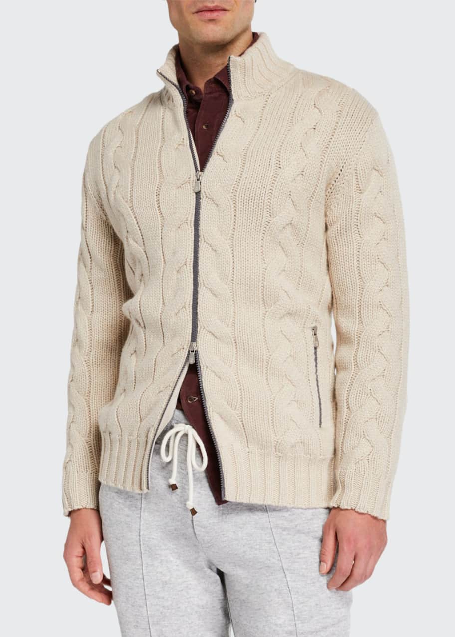 Brunello Cucinelli Men's Cashmere Cable Knit Zip Sweater - Bergdorf Goodman