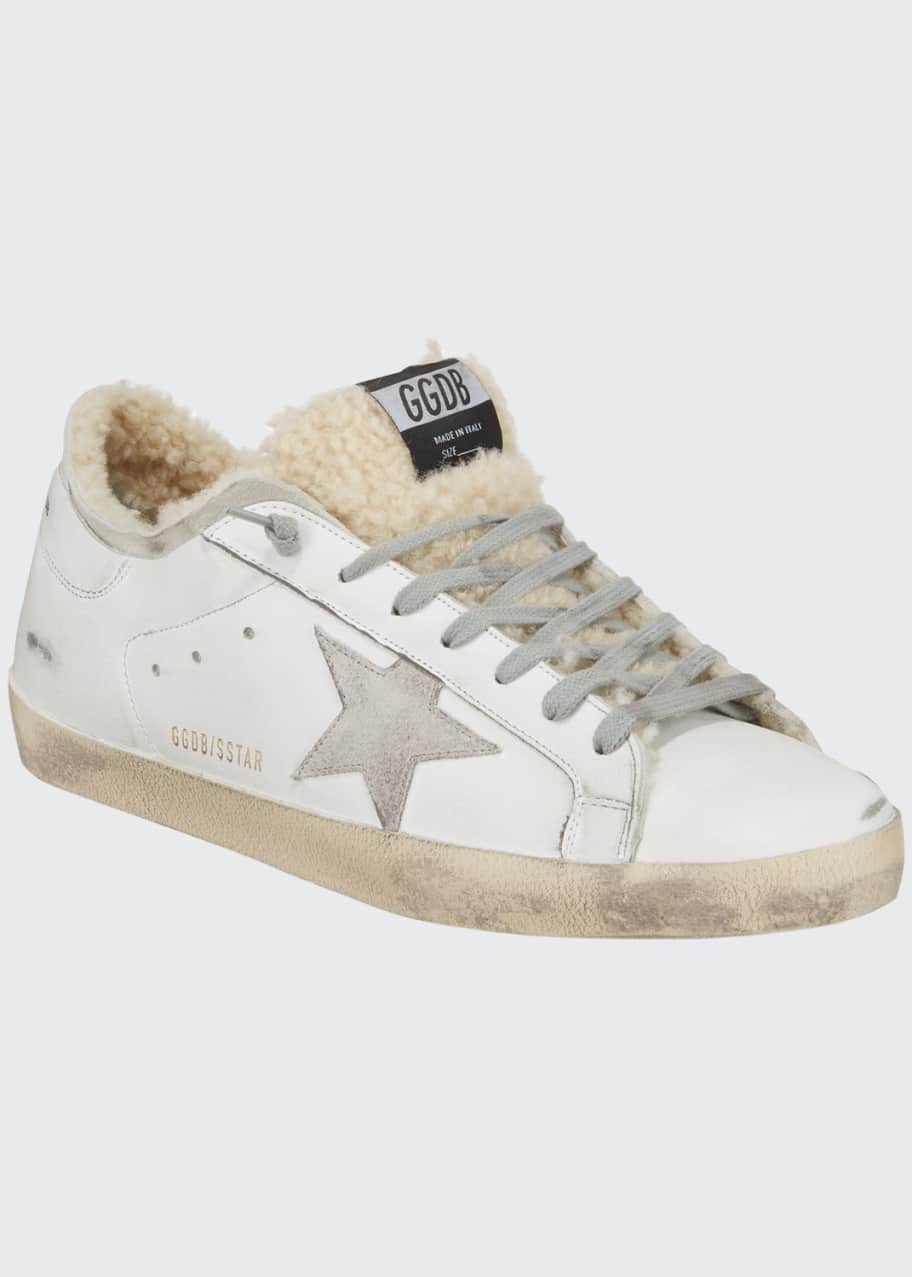 Image 1 of 1: Men's Superstar Distressed Leather/Shearling Sneakers