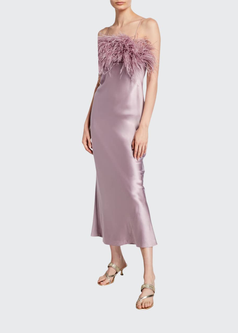 Cinq A Sept Cerise Sleeveless Slip Dress With Feathers Bergdorf Goodman