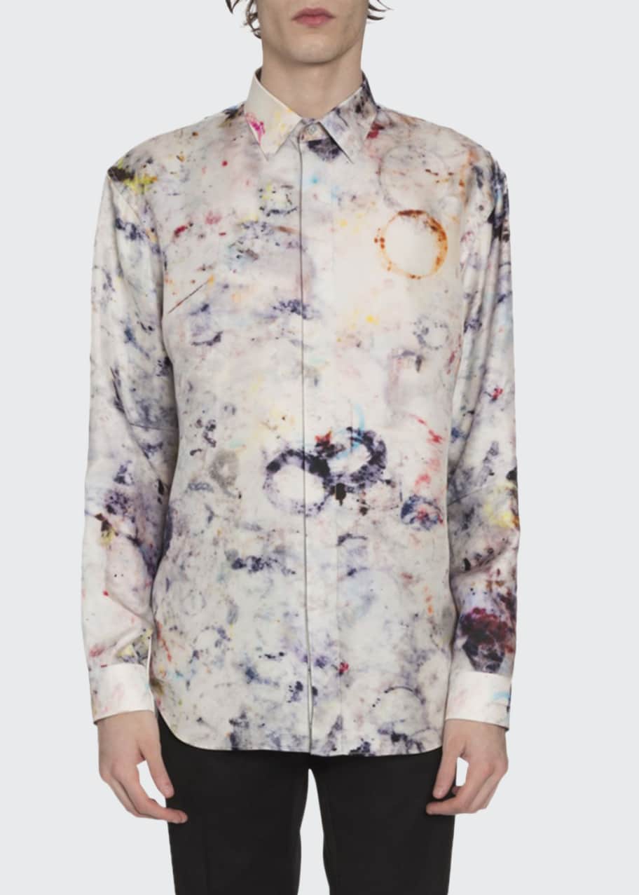Men's Marble-Print Silk Sport Shirt, Multi