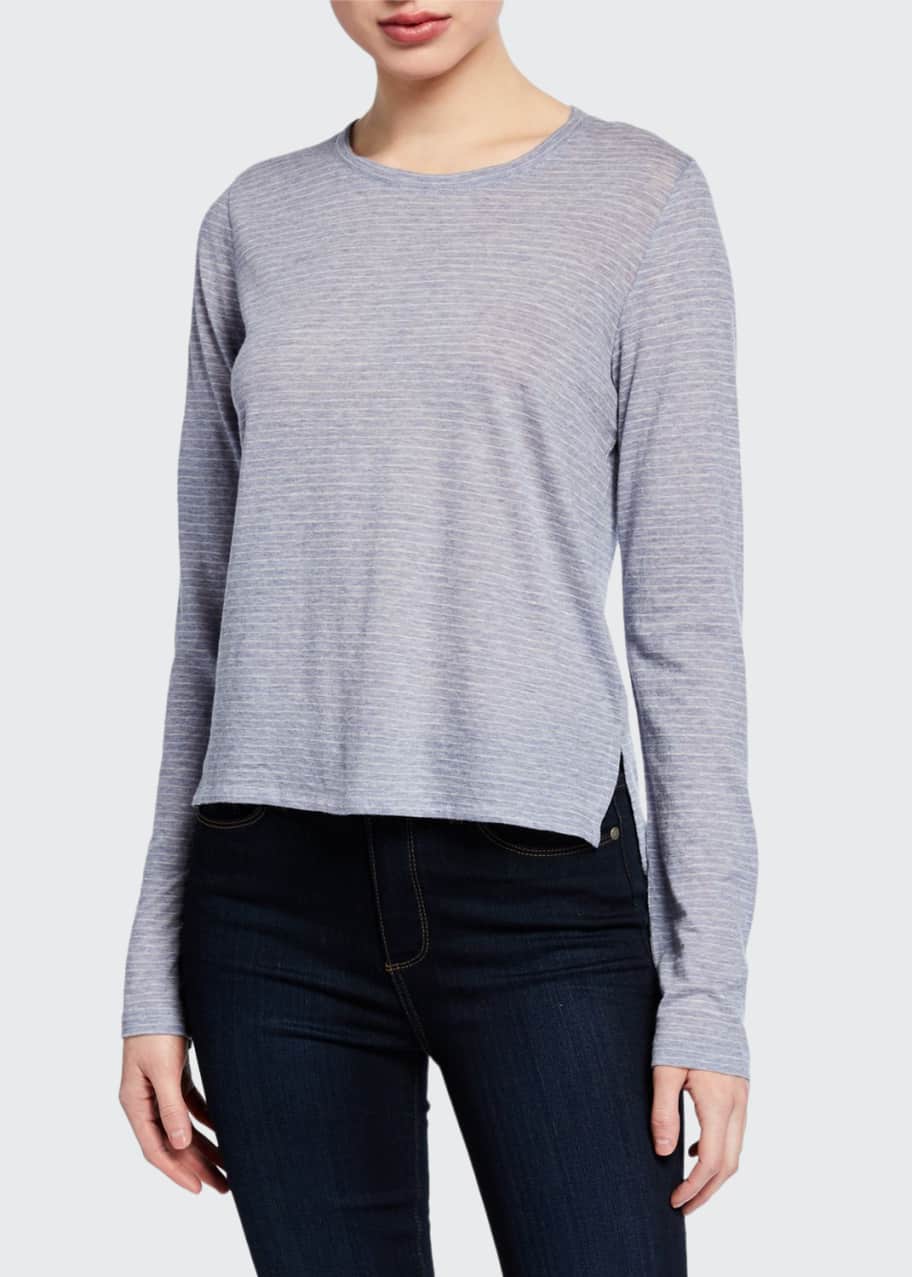 Image 1 of 1: Striped Long-Sleeve Crewneck Cotton/Cashmere Top