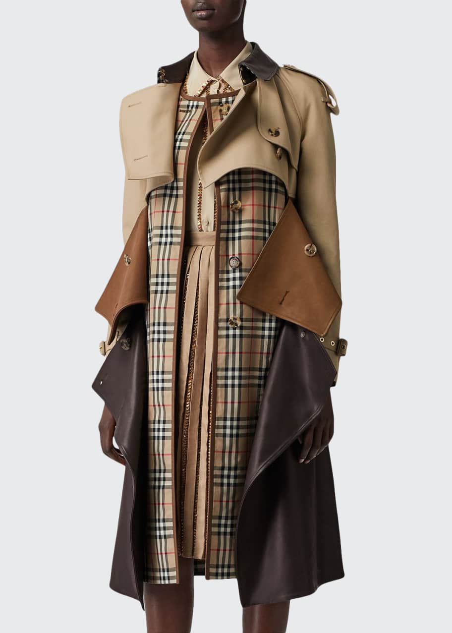 Burberry Patchwork Leather Trim Trench Coat - Bergdorf Goodman