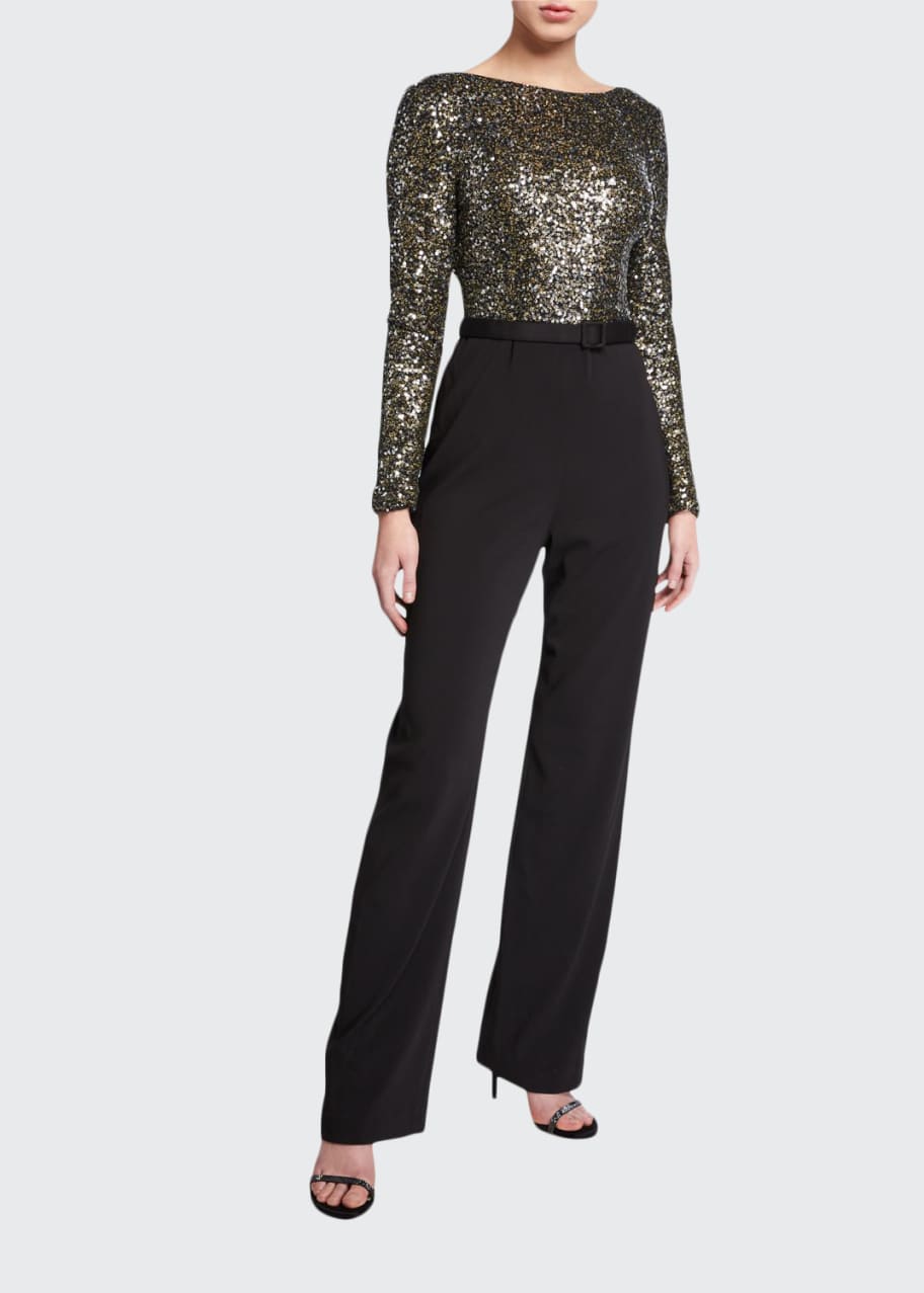 badgley mischka sequin jumpsuit