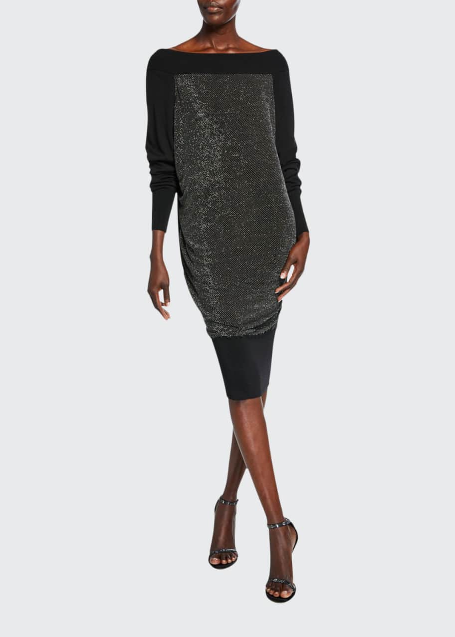 Image 1 of 1: Long-Sleeve Metallic Blouson Dress