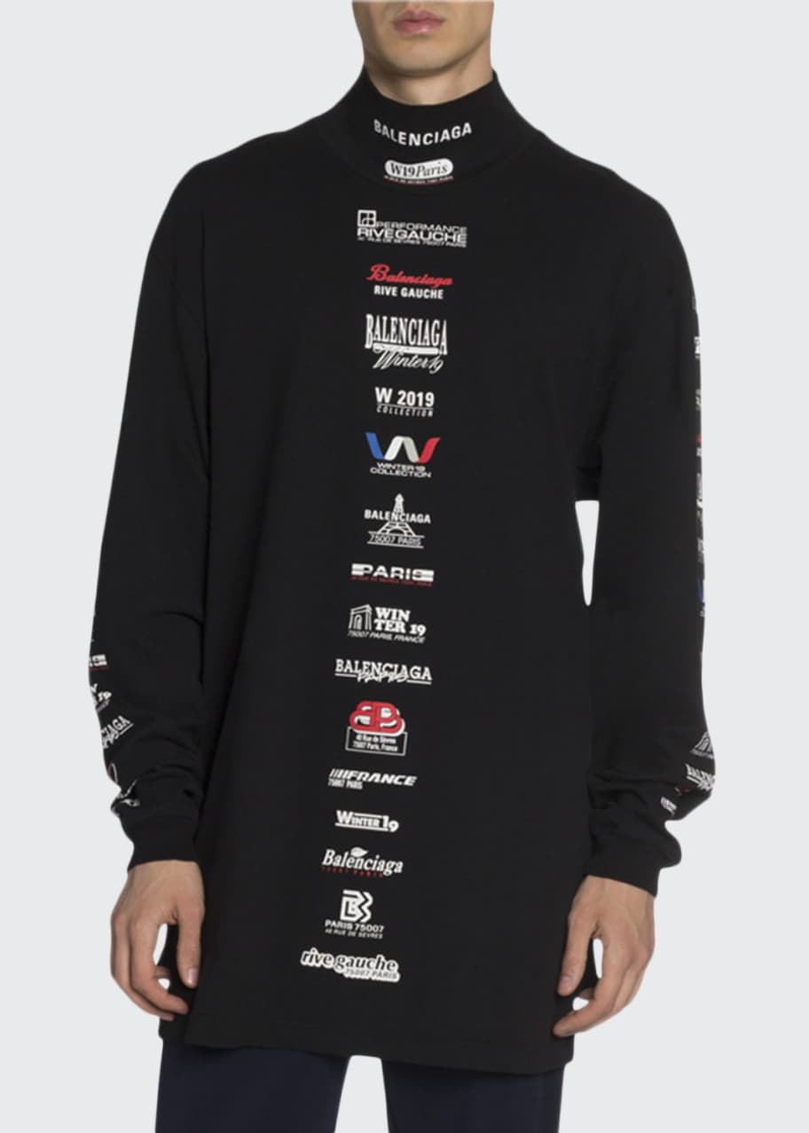 Men s Mock Neck Jersey T Shirt with Multi Logo Stripes