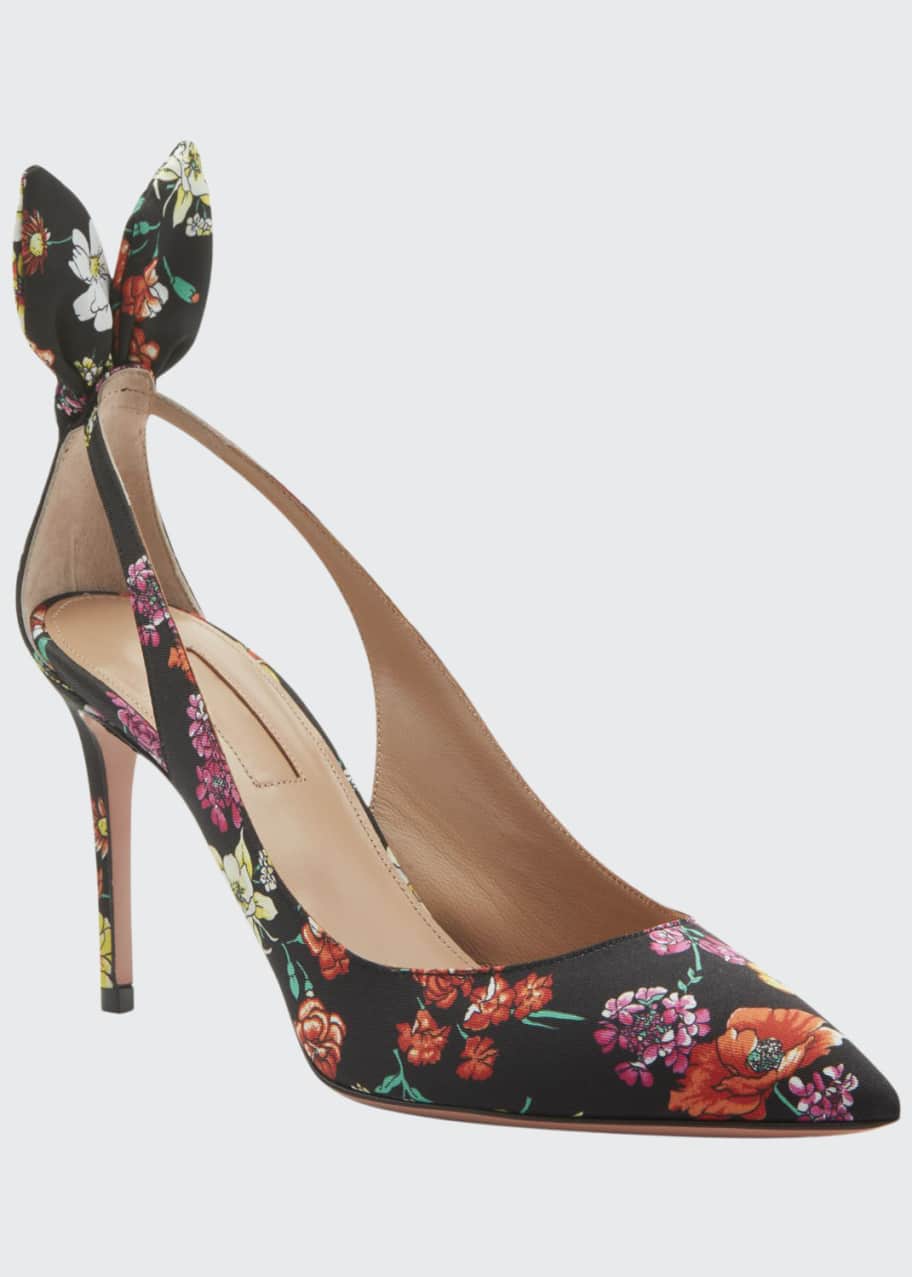 Image 1 of 1: Bow Tie Floral-Print Pointed Pumps