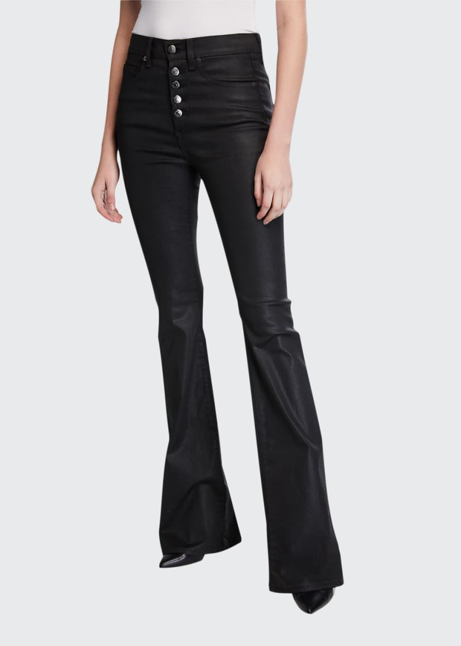 Image 1 of 1: Beverly High-Rise Flared Button-Front Jeans