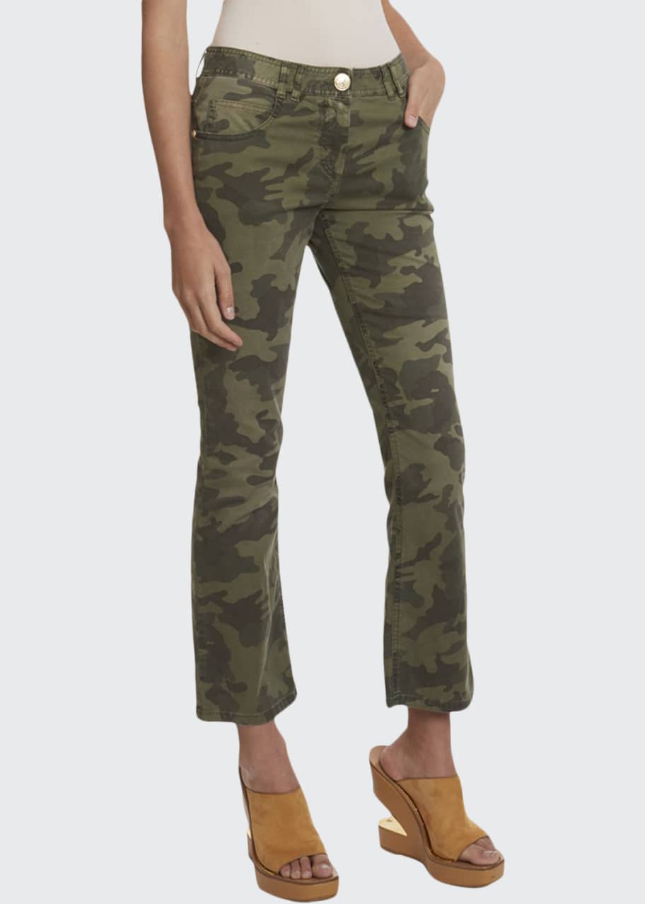 Balmain Camo Cropped Flare Jeans Bergdorf Goodman