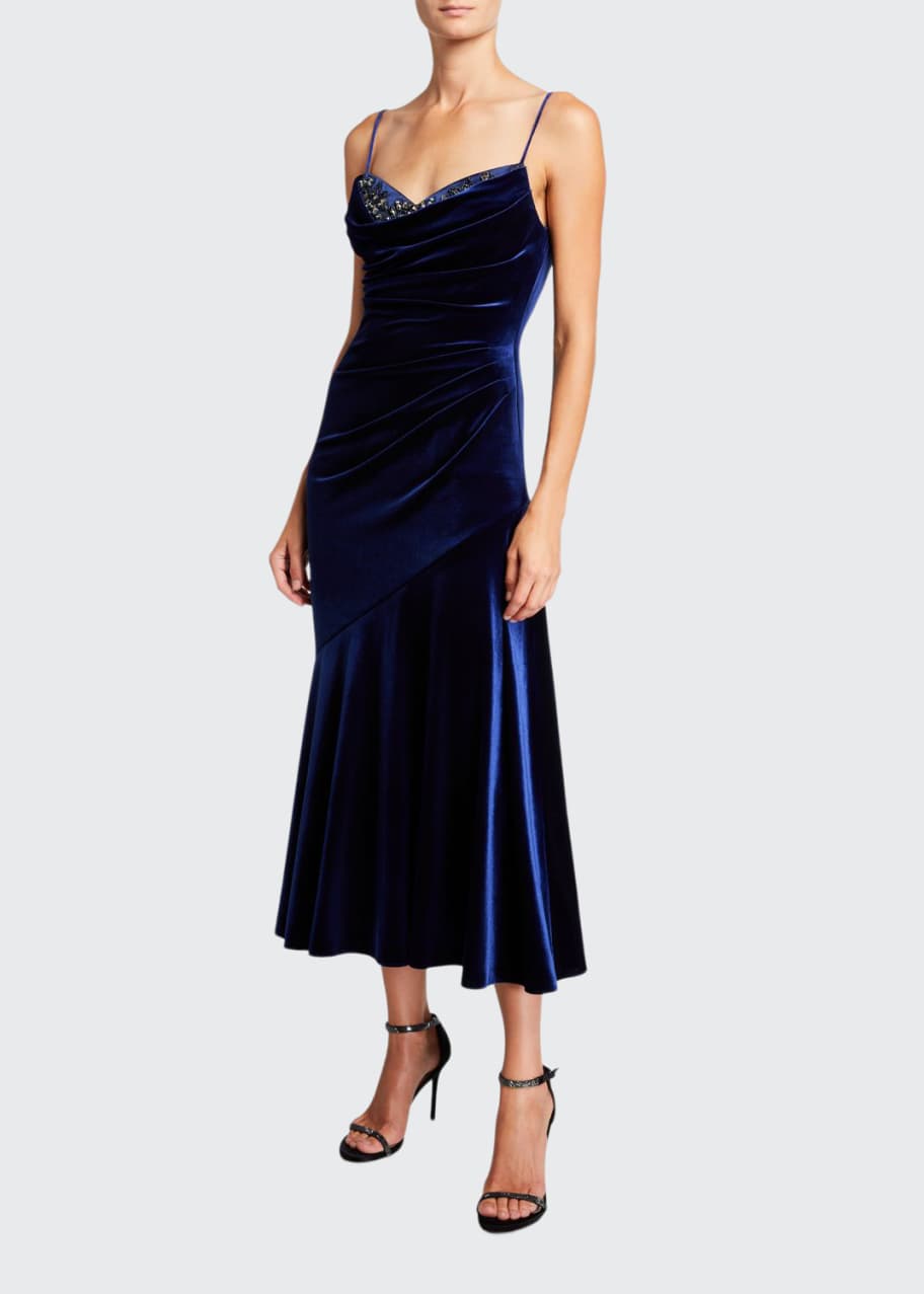 Image 1 of 1: Beaded Sweetheart Velvet Midi Slip Dress
