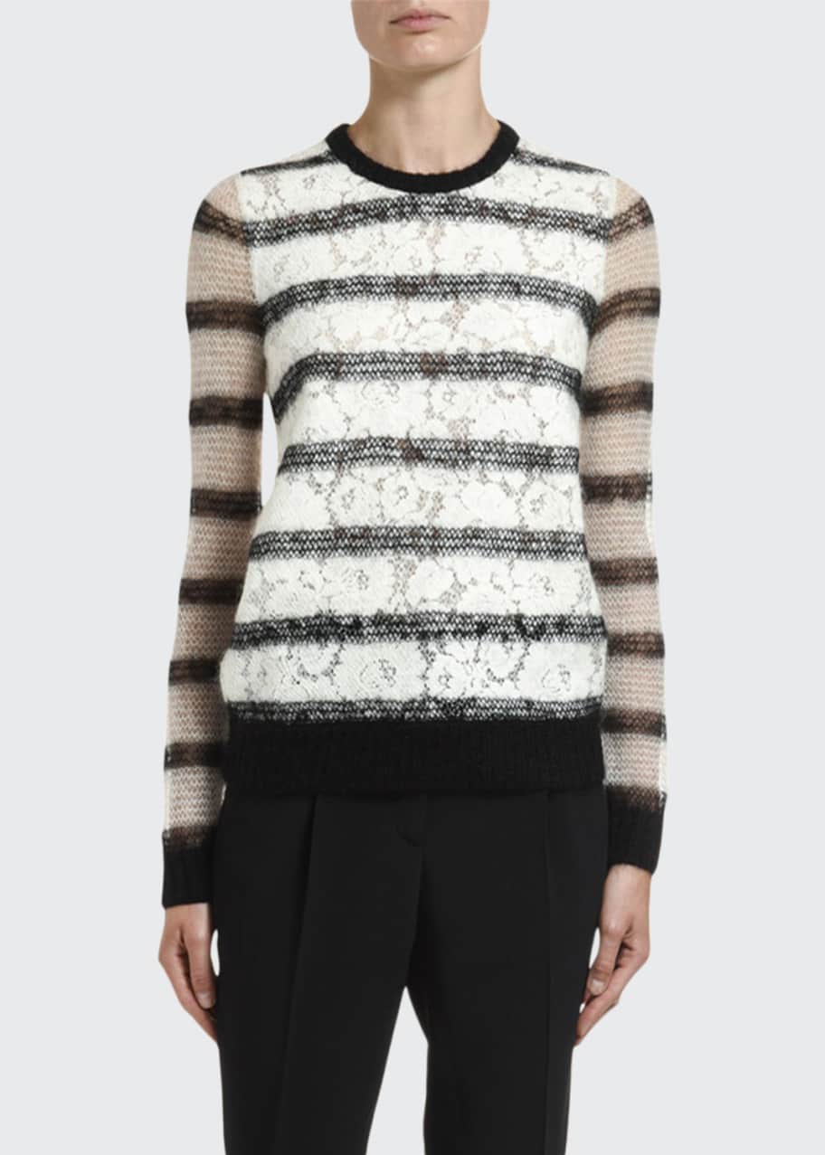 Image 1 of 1: Crewneck Lace Knit Mohair Sweater