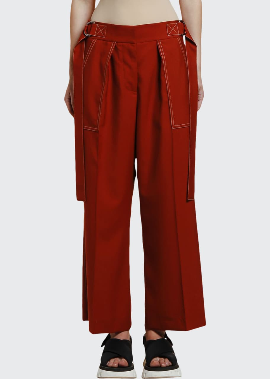 Image 1 of 1: Side-Belted Stitched Wool Trousers