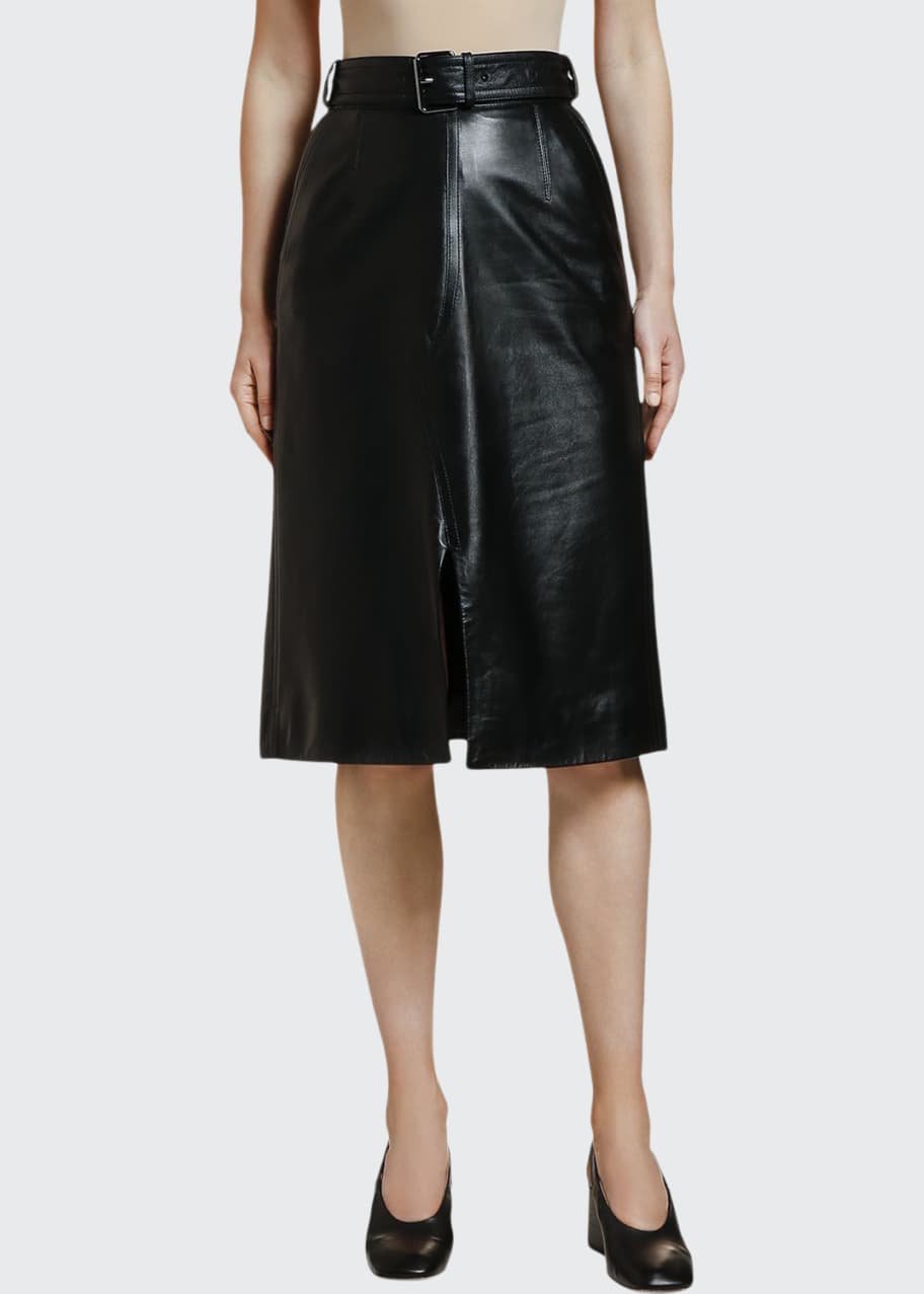 Image 1 of 1: Leather Belted Midi Skirt