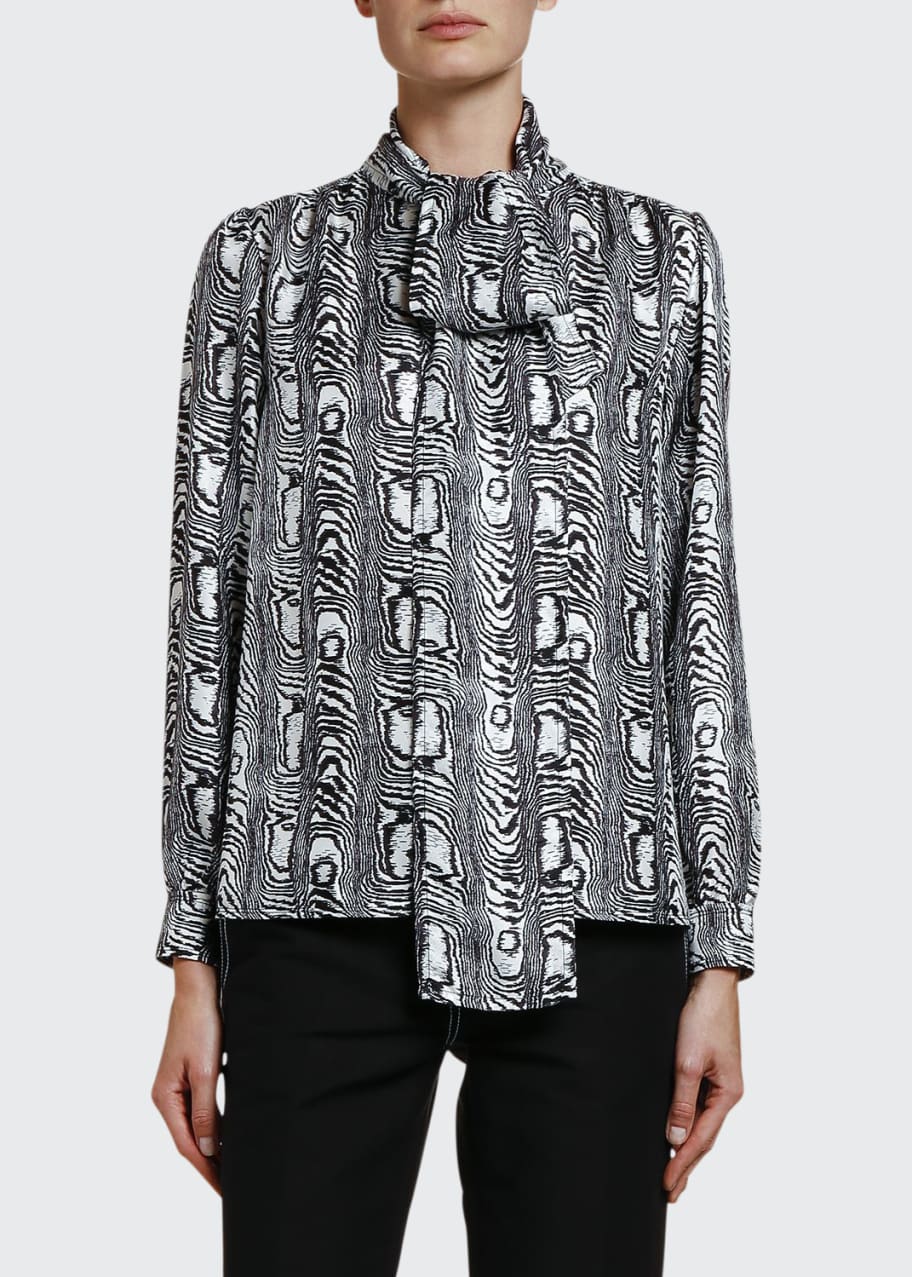 Image 1 of 1: Moire Silk Bow-Neck Blouse