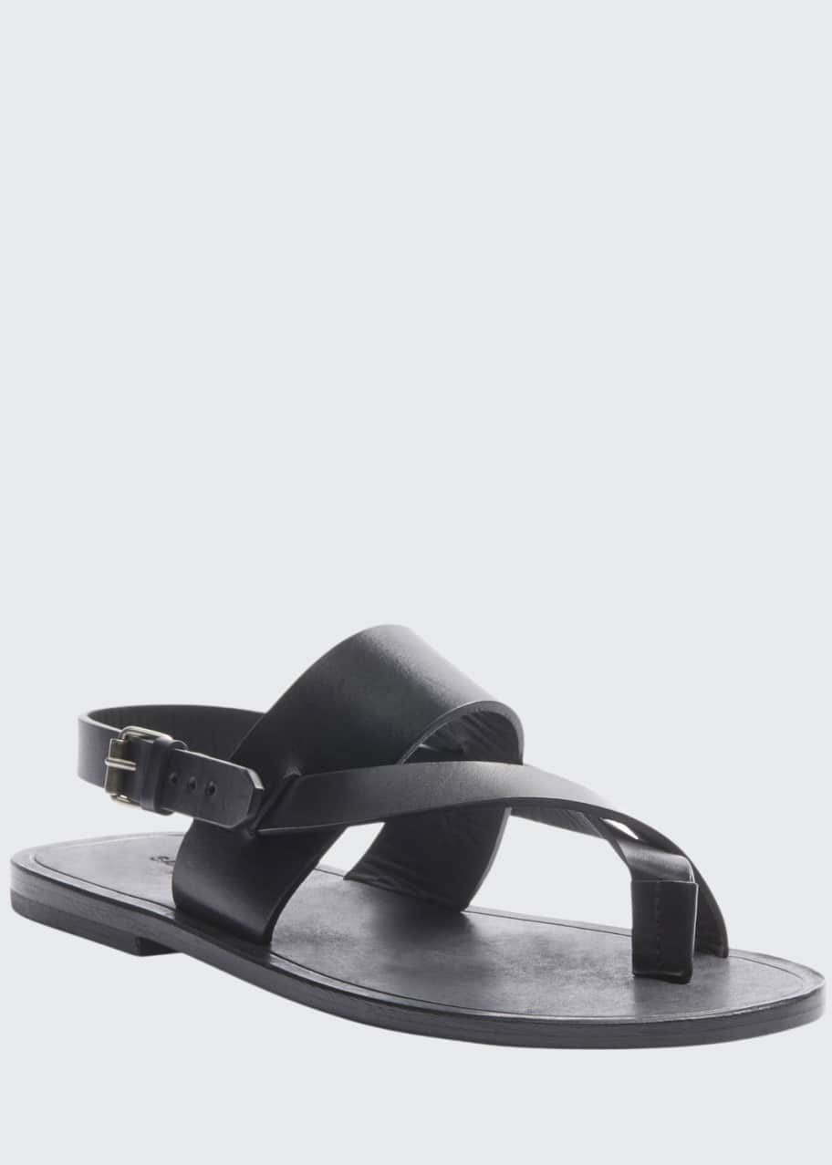 Saint Laurent Culver Flat Leather Buckle Sandals - Bergdorf Goodman