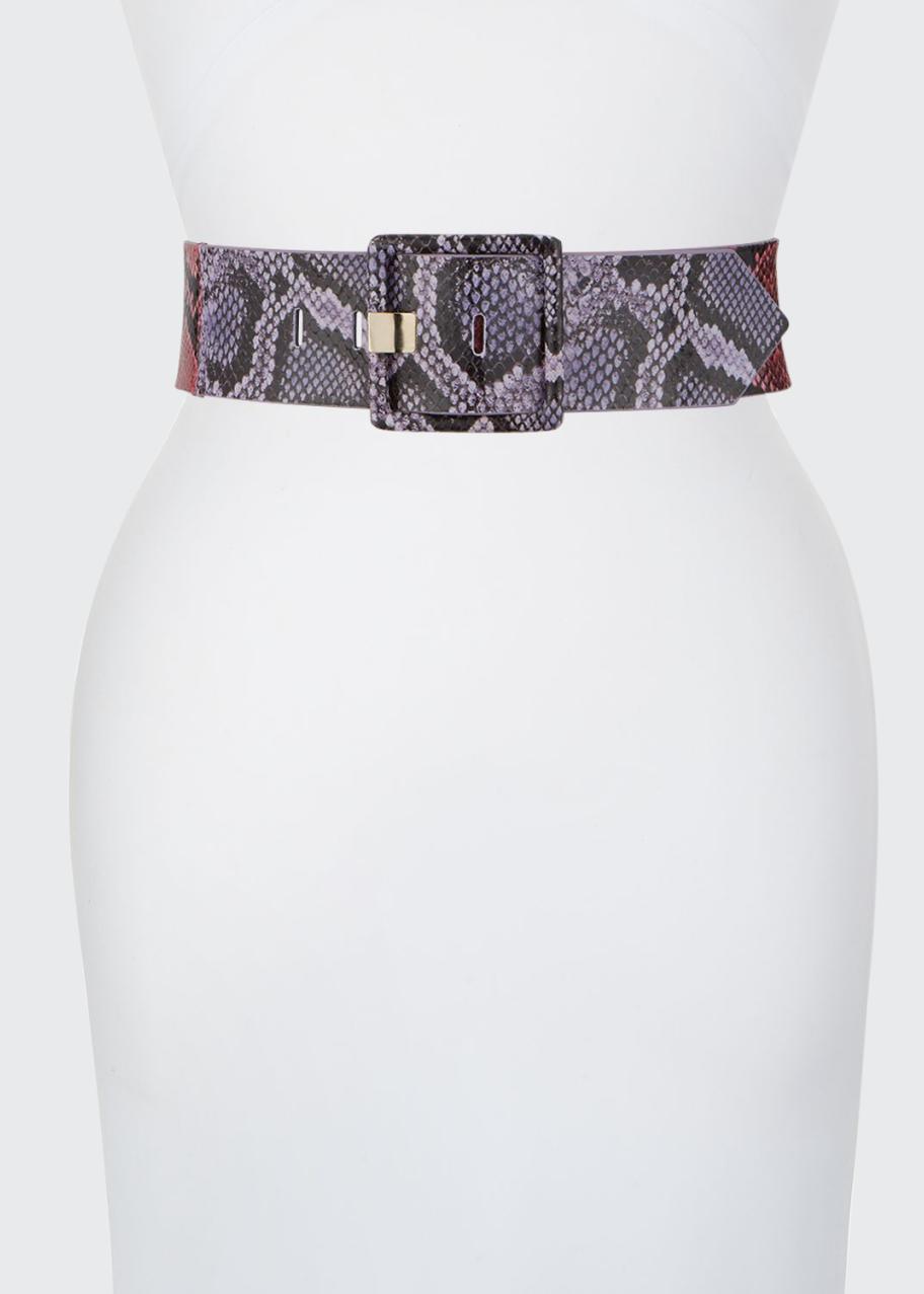 Veronica Beard Cinzia Wide Snake-Print Leather Belt  display picture 1