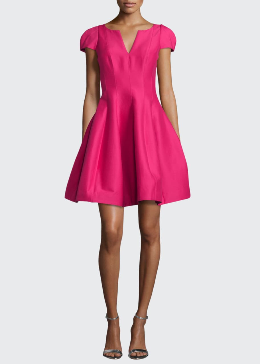 Halston Reo Maggie Tulip-Skirt Split-Neck Dress - Bergdorf Goodman