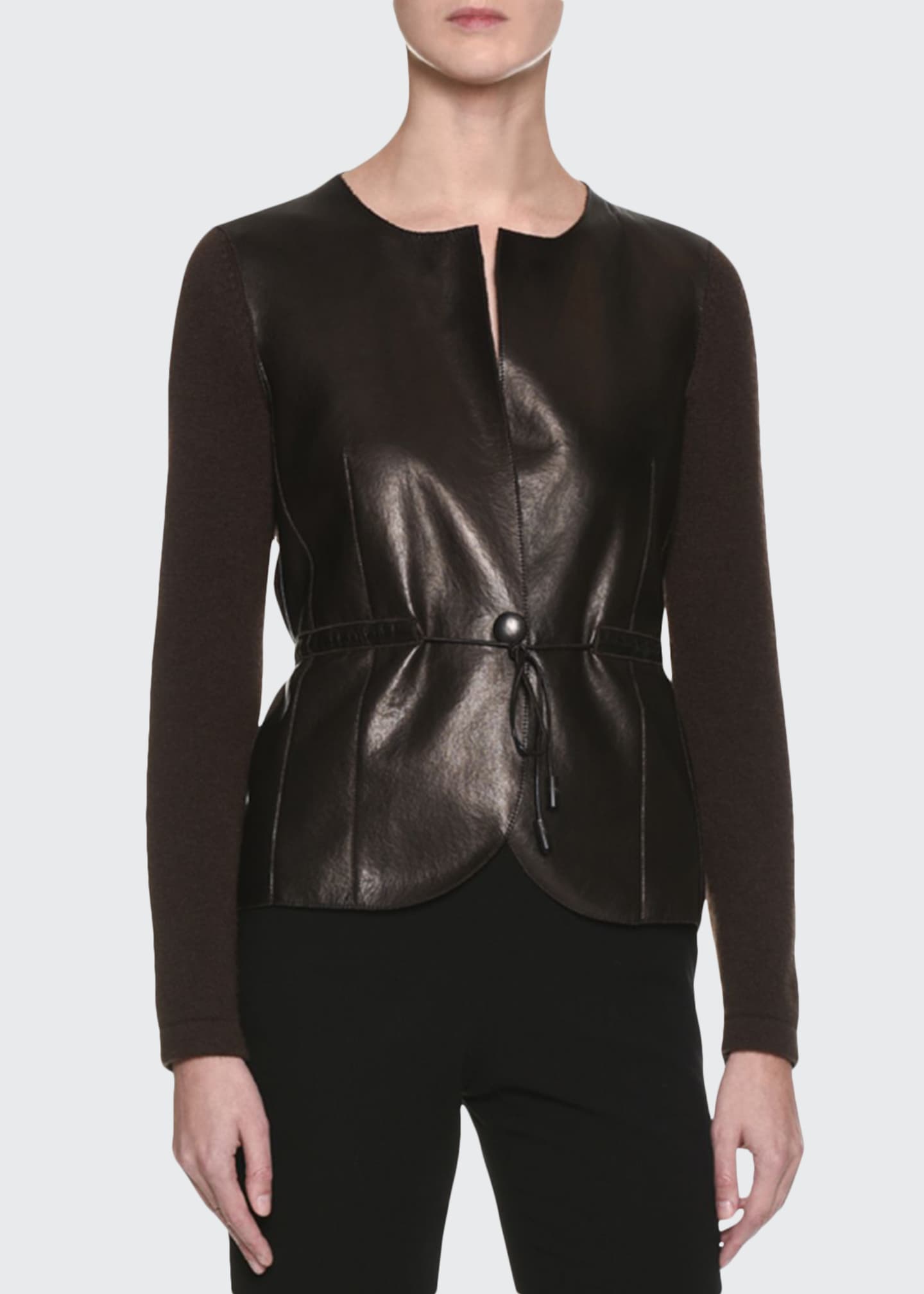 Giorgio Armani Cashmere Sweater w Leather Front Brown Bergdorf